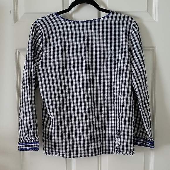 J. Crew Womens Small Black White Gingham Embroidered Peasant Top Square Neck - Picture 3 of 8